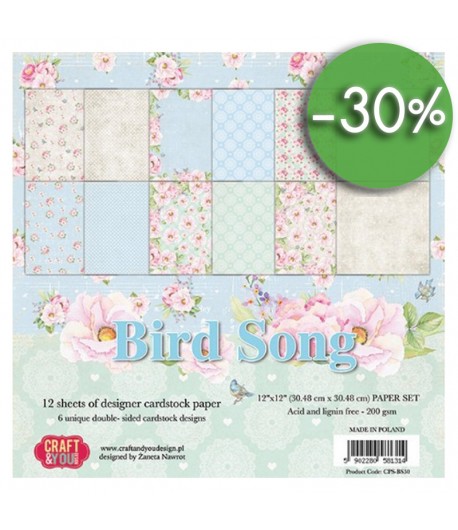 BLOC 12 FEUILLES 30.5 X 30.5 CM -  BIRD SONG