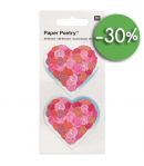 STICKERS 3D 2 COEURS FLEURS ROSE ET ROUGE