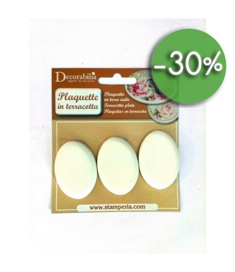 PLAQUES OVALES EN TERRE BLANCHE X3  3.5X5CM