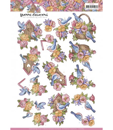 FEUILLE 3D BIRDHOUSE WITH BIRDS CD11823