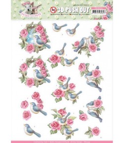 FEUILLE 3D BIRDS AND ROSES - SPRING HERE SB10333