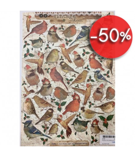FEUILLE 3D OISEAUX VINTAGE