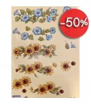 FEUILLE 3D TOURNESOLS ET FLEURS BLEUES