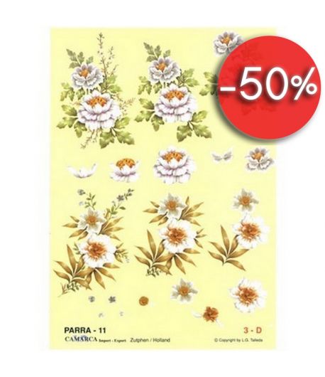 FEUILLE 3D FLEURS BLANCHES FOND JAUNE
