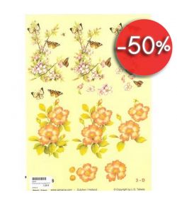 FEUILLE 3D FLEURS ET PAPILLONS PAR018