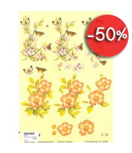 FEUILLE 3D FLEURS ET PAPILLONS PAR018