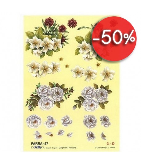 FEUILLE 3D 2 BOUQUETS SUR FOND JAUNE