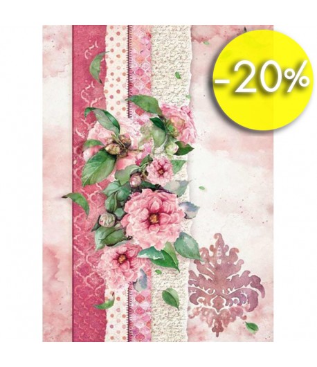 PAPIER DE RIZ A4  FLEURS ROSES 21 X 29.7 DFSA4415