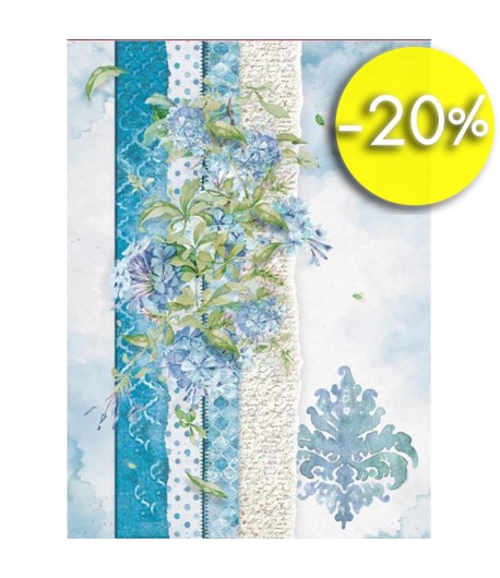 PAPIER DE RIZ A4  FLEURS BLEUES 21 X 29.7 DFSA4417
