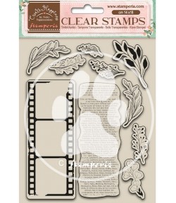 TAMPONS CLEAR CREATE HAPPINESS LEAVES AND MOVIE FILM 14X18CM WTK164 STAMPERIA