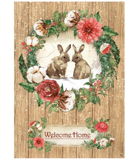 PAPIER DE RIZ A4 HOME FOR THE HOLIDAYS - BUNNIES 21X29.7 - DFSA4705 - STAMPERIA