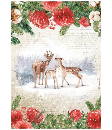 PAPIER DE RIZ A4 HOME FOR THE HOLIDAYS - DEERS 21X29.7 - DFSA4707 - STAMPERIA