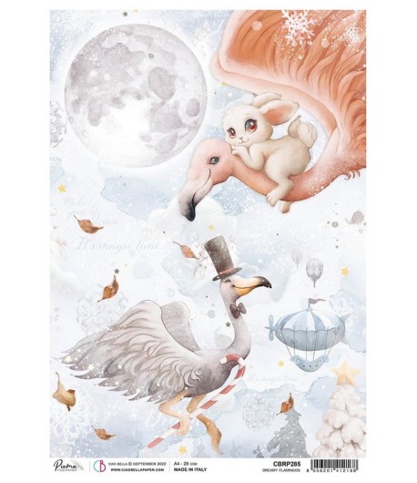 PAPIER DE RIZ A4 DREAMY FLAMINGOS 21 X 29.7 CM CIAO BELLA CBRP285
