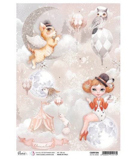 PAPIER DE RIZ A4 ON THE MOON 21 X 29.7 CM CIAO BELLA CBRP286