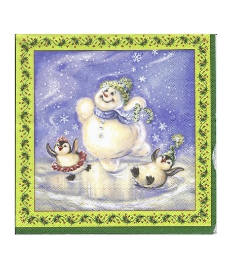 SERVIETTE BONHOMME DE NEIGE ET PINGOUINS
