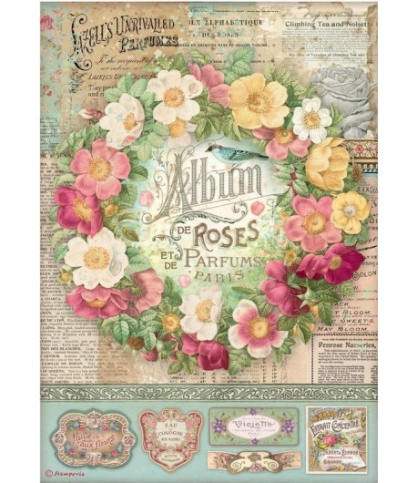 PAPIER DE RIZ A4 ROSE PARFUM - ALBUM DE ROSE 21X29.7 - DFSA4734 - STAMPERIA