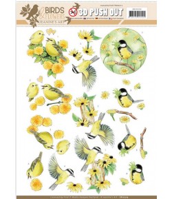 FEUILLE 3D YELLOW BIRDS - BIRDS AND FLOWERS SB10319