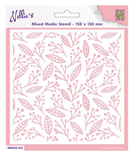 POCHOIR 15 X 15 CM - LEAVES AND BERRIES - 038