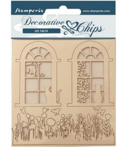 FORMES CARTON DECORATIVE CHIPS WELCOME HOME FENETRES 14X14CM - SCB158