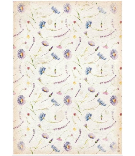 PAPIER DE RIZ A4 - WELCOME HOME BLUE FLOWERS 21X29.7 - DFSA4742 - STAMPERIA