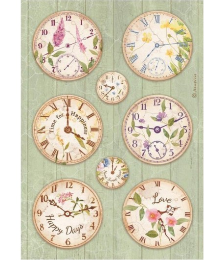 PAPIER DE RIZ A4 - WELCOME HOME CLOCKS 21X29.7 - DFSA4743 - STAMPERIA