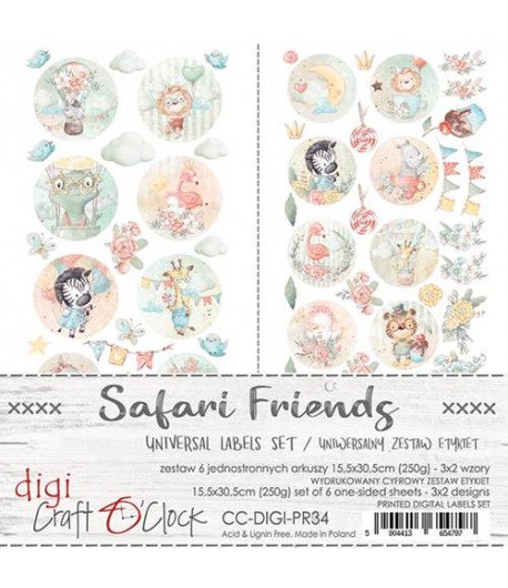 DIGI LABEL SET 15.5 X 30.5 CM -  SAFARI FRIENDS