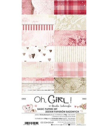 BLOC 18 FEUILLES 15.5 X 30.5 CM - BASIC PAPERS SET -  OH GIRL
