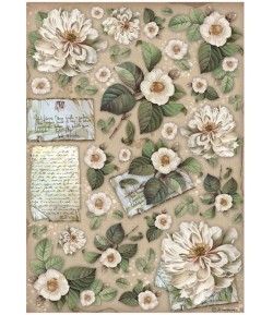 PAPIER DE RIZ A4 - VINTAGE LIBRARY FLOWERS AND LETTERS 21X29.7 - DFSA4757 - STAMPERIA