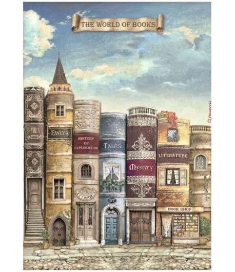 PAPIER DE RIZ A4 - VINTAGE LIBRARY THE WORLD OF BOOK 21X29.7 - DFSA4752 - STAMPERIA
