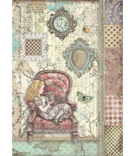PAPIER DE RIZ A4 - ALICE ON THE CHAIR 21X29.7 - DFSA4765 - STAMPERIA