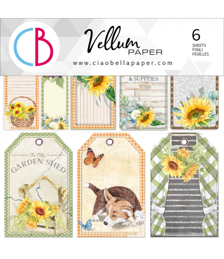 6 FEUILLES VELLUM FARMHOUSE GARDEN FUSSY CUT CIAO BELLA 15X15CM CBVQ003