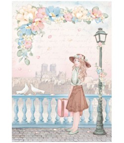 PAPIER DE RIZ A4 - OH LA LA GIRL WITH SUITCASE 21X29.7 - DFSA4764 - STAMPERIA