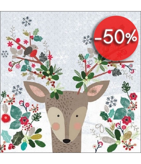 SERVIETTE RENNE ET ROUGE GORGE DE NOEL