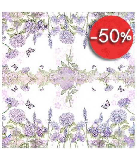 SERVIETTE FLEURS MAUVES ET PAPILLONS
