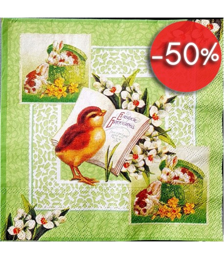 SERVIETTE POUSSINS DE PAQUES TONS VERTS
