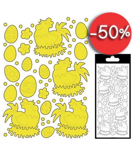 STICKERS POULES PAQUES OR