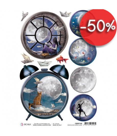 PAPIER DE RIZ MOON ALARM CLOCK 21 X 29.7CM CBRP140