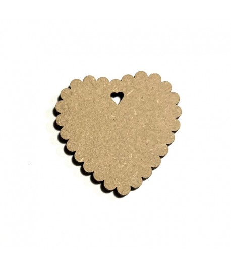 SUJET BOIS COEUR FESTONNE 4CM
