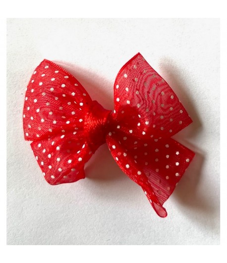 NOEUD VOILE ROUGE A POIS 5X4.5CM