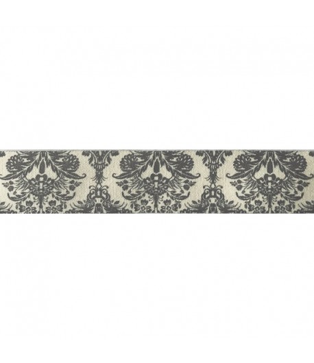 RUBAN ECRU MOTIFS GRIS 2.3 CM - 1 METRE