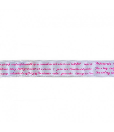 RUBAN BLANC ECRITURES ROSES 1.6 CM - 1 METRE