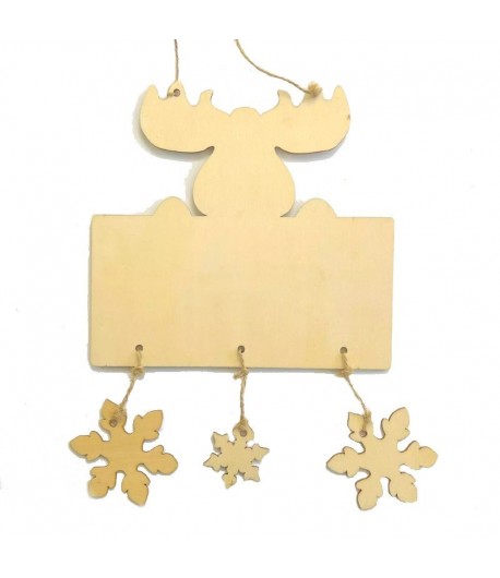 SUPPORT EN BOIS ELAN ET 3 FLOCONS 21.3X34CM