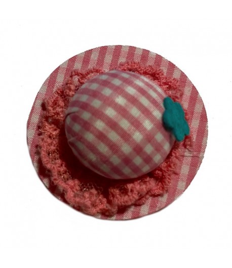 CHAPEAU EN FEUTRINE ET TISSU - ROSE VICHY 5X2.5CM