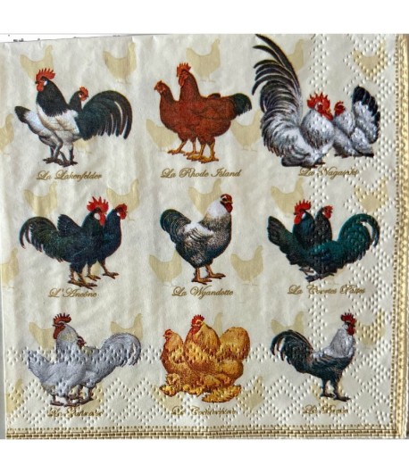 SERVIETTE COCKTAIL JOLIES POULES