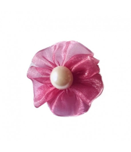 FLEUR EN TULLE ET PERLE - VIEUX ROSE 4CM