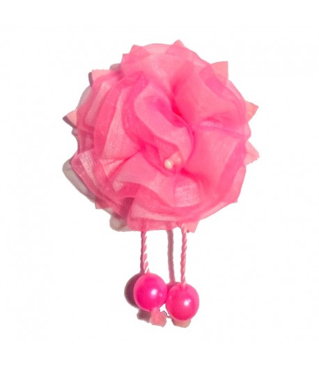 FLEUR EN TISSU AVEC PERLES - ROSE 5X7.5CM