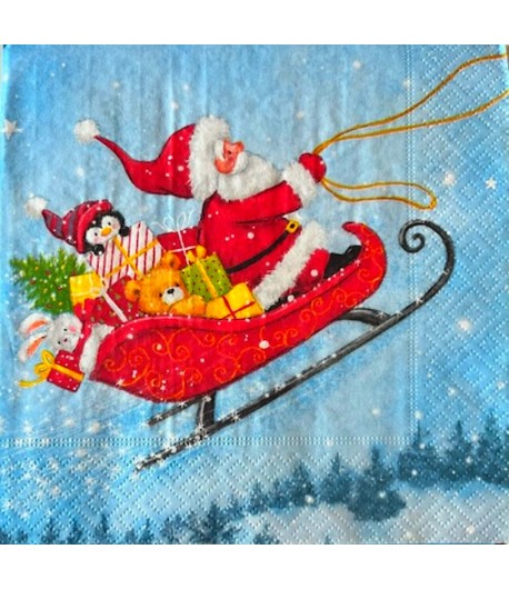 SERVIETTE PERE NOEL ET SON TRAINEAU