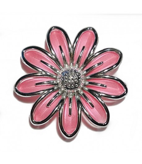 FLEUR EN PLASTIQUE - ROSE ET ARGENT 3.9CM