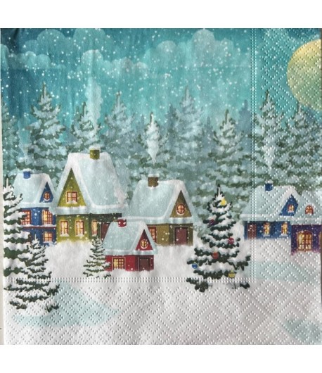 SERVIETTE MAISONS SOUS LA NEIGE