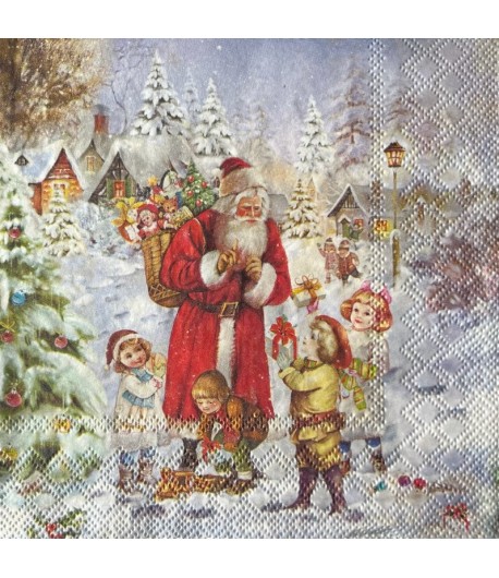 SERVIETTE LE PERE NOEL ET LES ENFANTS